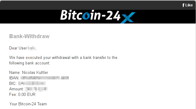 Withdrawal confirmed